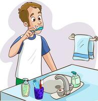 Mens poetsen haar tanden vector illustratie.