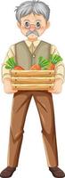 oude boer man met houten kist wortelen geïsoleerd vector