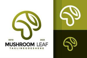 natuur paddestoel blad logo ontwerp vector symbool icoon illustratie