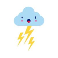 wolkenlucht met elektrische storm dondert kawaii stripfiguur vlakke stijl vector