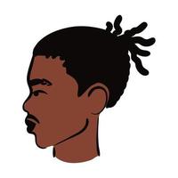 profiel jonge afro man etniciteit met rasta kapsel en snor platte stijlicoon vector