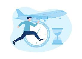 mensen rennen met tijd en vliegtuigen trending concept vlak illustratie vector