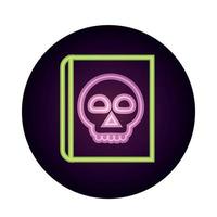 gelukkig halloween-spreukenboek met schedel trick or treat feest viering neon pictogramstijl vector