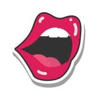 popart mond en lippen rode sexy vrouwelijke open mond lijn en vul icoon vector