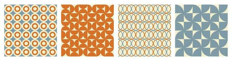 modieus retro reeks meetkundig naadloos patronen met kleurrijk halve cirkels en cirkels. modern abstract achtergrond. oranje, beige en blauw kleuren. vector illustratie