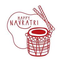 gelukkig navratri-feest met druminstrument en shopstick-lijnstijl vector