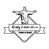 gelukkige onafhankelijkheidsdag brazilië kaart met corcovade christus lijnstijl vector