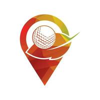 golf bal en blad logo binnen een vorm van pin plaats Mark vector illustratie