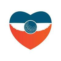 golf bal met Vleugels binnen een vorm van liefde hart vector illustratie