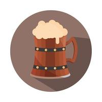 oktoberfest festival houten mok bier schuim drinken viering duits traditioneel blok en plat icoon vector