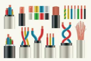 divers types en kleuren elektrisch kabels reeks vector