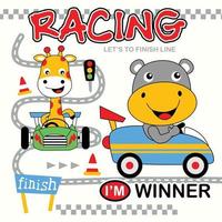 dieren auto racen grappige dieren cartoon vector