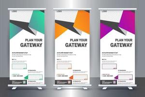 gratis reizen roll-up banner ontwerpidee voor reis- en toerismebureau vector