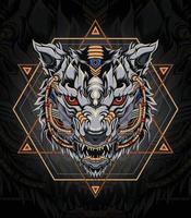 mecha wolf-logo met heilige geometrie, perfect voor t-shirt, kleding, merchandise, pin-ontwerp, enz vector