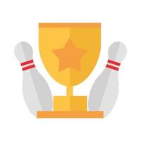 bowling pinnen en gouden trofee spel competitie sport plat pictogram ontwerp vector