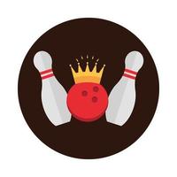 bowling kegelen bal met kroon spel recreatief sport blok plat pictogram ontwerp vector