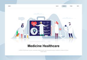 Geneeskunde en gezondheidszorg moderne platte ontwerpconcept. Apotheek en mensen concept. Bestemmingspaginasjabloon. Conceptuele platte vectorillustratie voor webpagina, website en mobiele website. vector