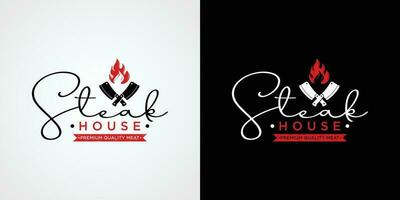 wijnoogst steak huis logo. retro stijl rooster restaurant embleem. vector illustratie