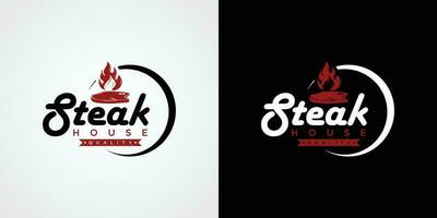 wijnoogst steak huis logo. retro stijl rooster restaurant embleem. vector illustratie