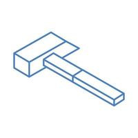 isometrische reparatie bouw hamer werktuig en uitrusting lineaire stijl pictogram ontwerp vector