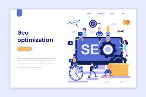 Landingspagina sjabloon van seo optimalisatie moderne platte ontwerpconcept. Leren en mensen concept. Conceptuele platte vectorillustratie voor webpagina, website en mobiele website. vector