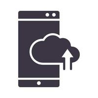 smartphone cloud computing opslag uploaden gegevens apparaat technologie silhouet stijl ontwerp icoon vector