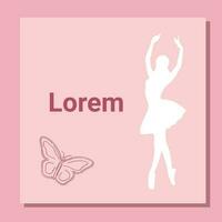 theater ticket ontwerp. ballet folder sjabloon. ballerina wit silhouet in de tutu en pointe schoen met vlinder. roze kaart ontwerp met kopiëren ruimte tekst. vector illustratie