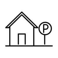 parkeren verkeersbord huis vervoer lijn stijl pictogram ontwerp vector