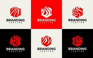 gemakkelijk zeshoekig brand rook logo ontwerp set. modern veelhoek vlam gas- logo merk. vector