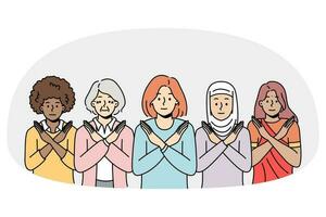 multi-etnisch Dames tonen hou op teken tegen discriminatie vector