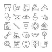 gezondheidszorg medische en ziekenhuis pictogram lijnstijl iconen set vector