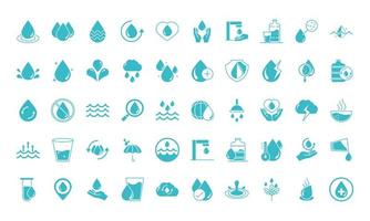 waterdruppels natuur vloeistof opslaan milieu drinken blauw silhouet stijl iconen set vector