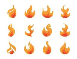 brand vlam brandende hete gloed platte ontwerp iconen set vector