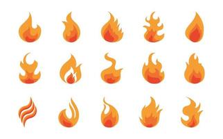 brand vlam brandende hete gloed platte ontwerp iconen set vector