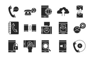 mobiele telefoon of smartphone elektronische technologie apparaat silhouet stijl iconen set vector