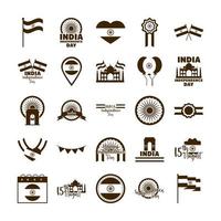 gelukkige onafhankelijkheidsdag india vrijheid viering nationale pictogrammen instellen vlakke stijl vector