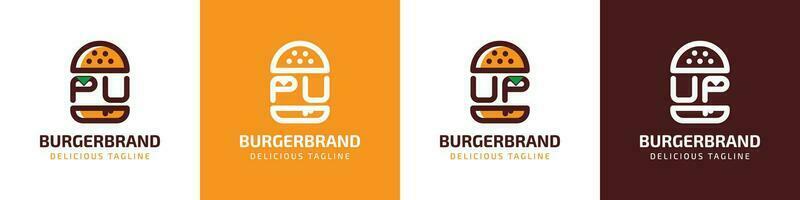 brief pu en omhoog hamburger logo, geschikt voor ieder bedrijf verwant naar hamburger met pu of omhoog initialen. vector