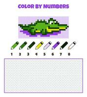kleur door nummers. onderwijs spel voor kinderen. krokodil, wild dier. kleur boek met genummerd vierkanten. pixel kunst. grafisch taak voor kinderen. vector