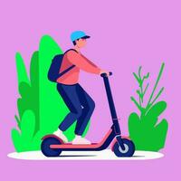 duurzame stad ritten - ervaring stedelijk mobiliteit net zo een Mens moeiteloos glijdt Aan een elektrisch scooter. omhelzing milieuvriendelijk vervoer met deze dynamisch vector illustratie