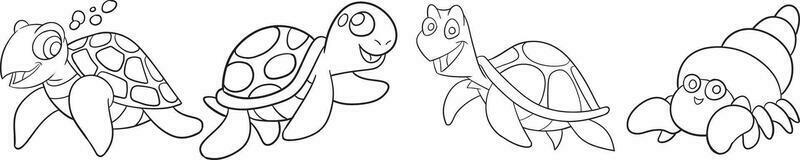 zee dieren groep kleur bladzijde. zee vis, Octopus, dolfijn, haai, walvis, schildpad en krab. doodle-stijl. schets vector illustratie voor kleur boek. vector blad icoon