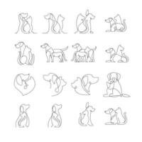 kat en hond lijn single logo icoon ontwerp illustratie sjabloon vector