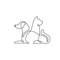 kat en hond lijn single logo icoon ontwerp illustratie sjabloon vector