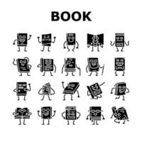 boek karakter onderwijs bibliotheek pictogrammen reeks vector
