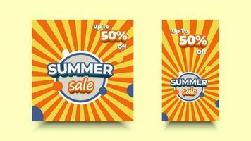 zomer uitverkoop sociaal media na. sjabloon ontwerp voor Promotie met illustratie van zonnestraal en stoutmoedig belettering. vector