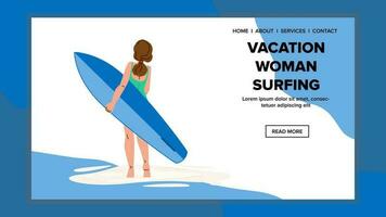 strand vakantie vrouw surfing vector