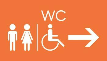 wc, toilet vlak vector icoon . mannen en Dames teken voor toilet Aan oranje achtergrond.