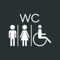 wc, toilet vlak vector icoon . mannen en Dames teken voor toilet Aan zwart achtergrond.