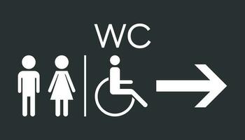 wc, toilet vlak vector icoon . mannen en Dames teken voor toilet Aan zwart achtergrond.