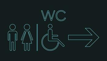 wc, toilet neon vector icoon . mannen en Dames teken voor toilet Aan zwart achtergrond.
