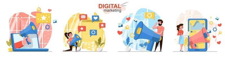 digitale marketing platte ontwerpconcept scènes set vector